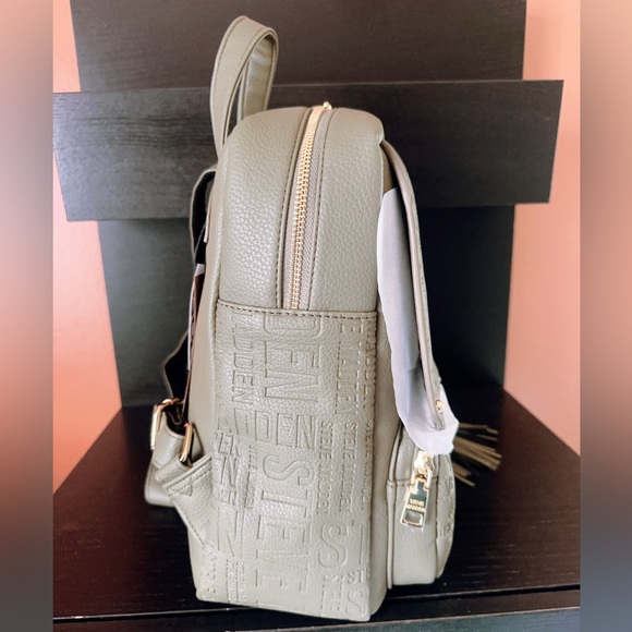 STEVE MADDEN DR126400 OLIVE BTAMPAA Logo EMBOSSED soft LEATHER BACKPACK Tassel - Picture 2 of 11